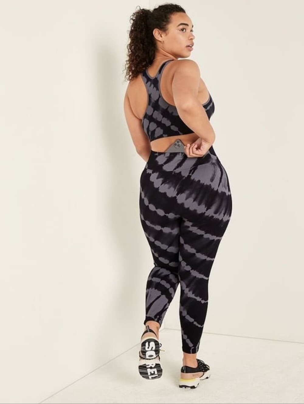 Pink Black Tie-Dye Ribbed Leggings